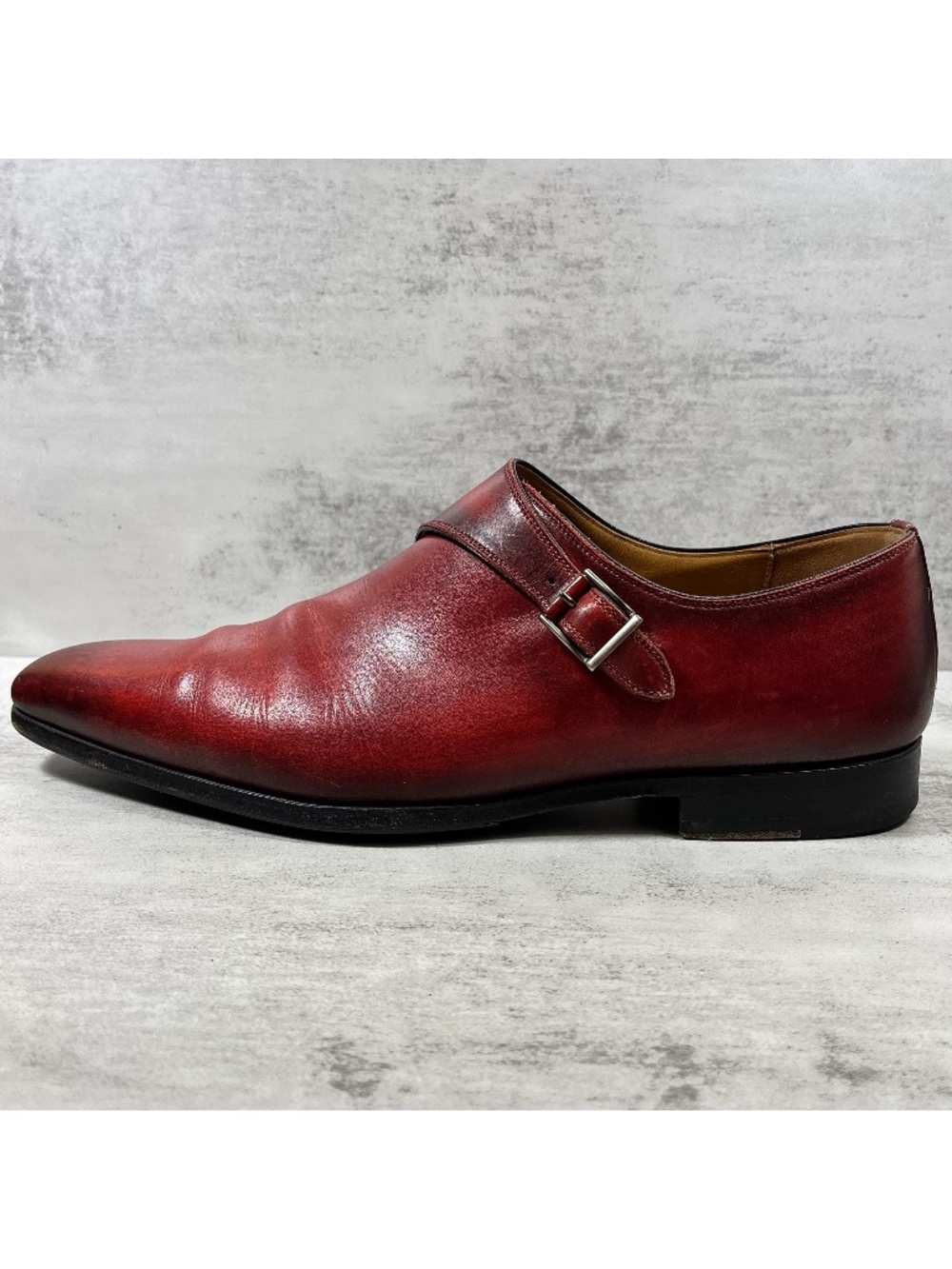 Magnanni Single Monk Strap Leather Shoes - Men's Size 10 - Red